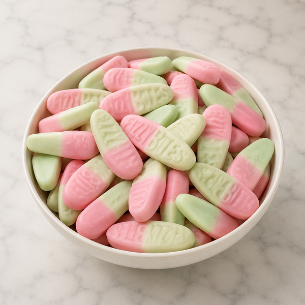 Swedish Gummy Watermelon Foam Bubs by Nuts Factory, colorful watermelon-shaped gummy candies on a white background.