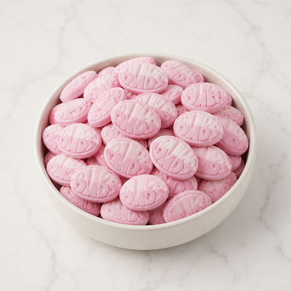 Swedish Gummy Pomegranate Bubs by Nuts Factory featuring bright red pomegranate-flavored gummy candies.