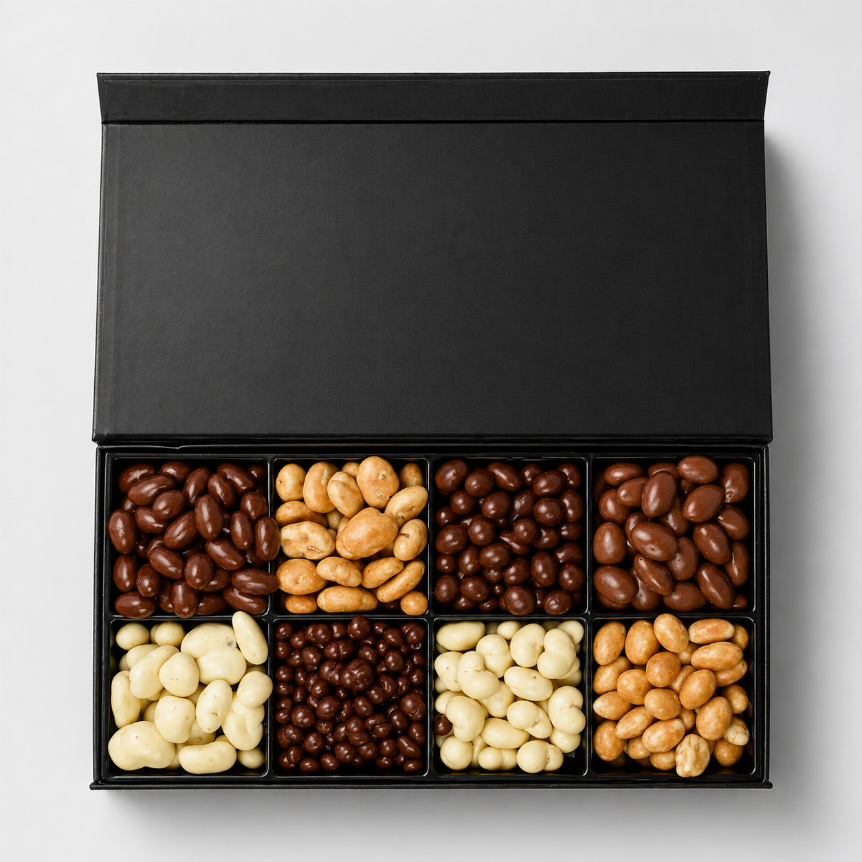Luxury Chocolate Covered Nuts Gift Box - 8 Gourmet Selections Black Edition