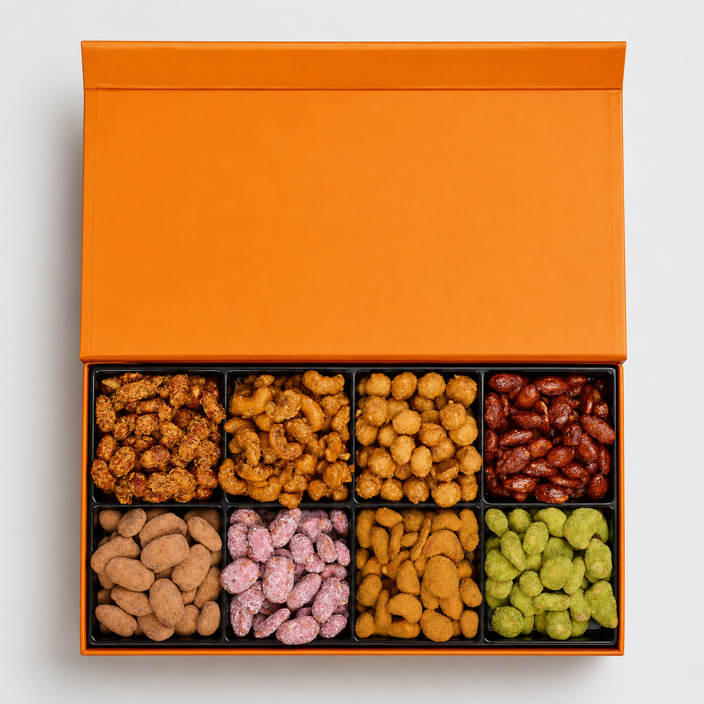 Luxury Candied & Flavored Nuts Collection Box - 8 Selections Orange Edition