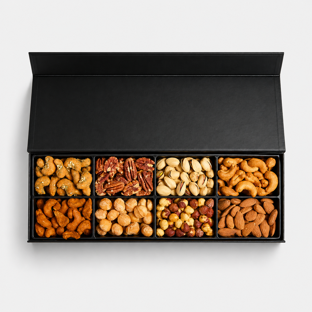 Luxury Roasted & Flavored Nuts Collection Box - 8 Selections Compact Size