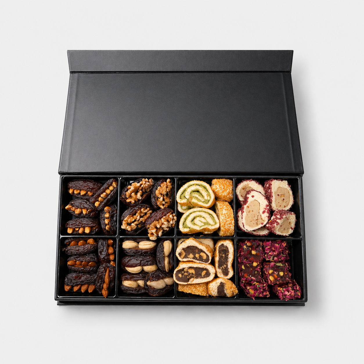 Luxury Turkish Delights & Stuffed Medjool Dates Gift Box - 8 Selections Black Edition