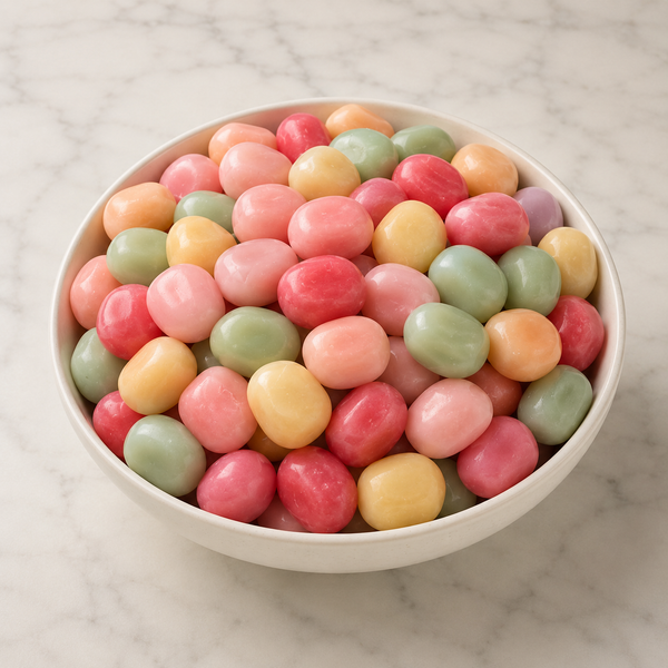 Swedish Gummy MAOAM Fruit Mix by Nuts Factory showing colorful fruit-shaped gummy candies in a clear bag.