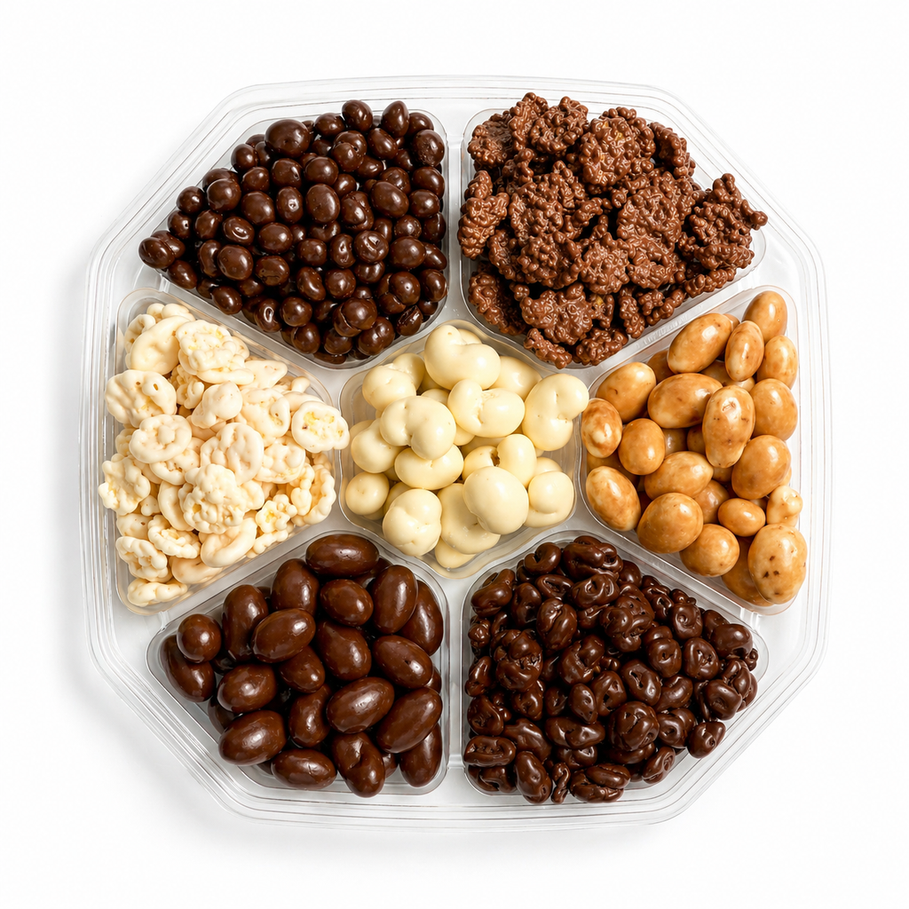 Premium Chocolate Covered Nuts Gift Box - 7-Section Variety Platter