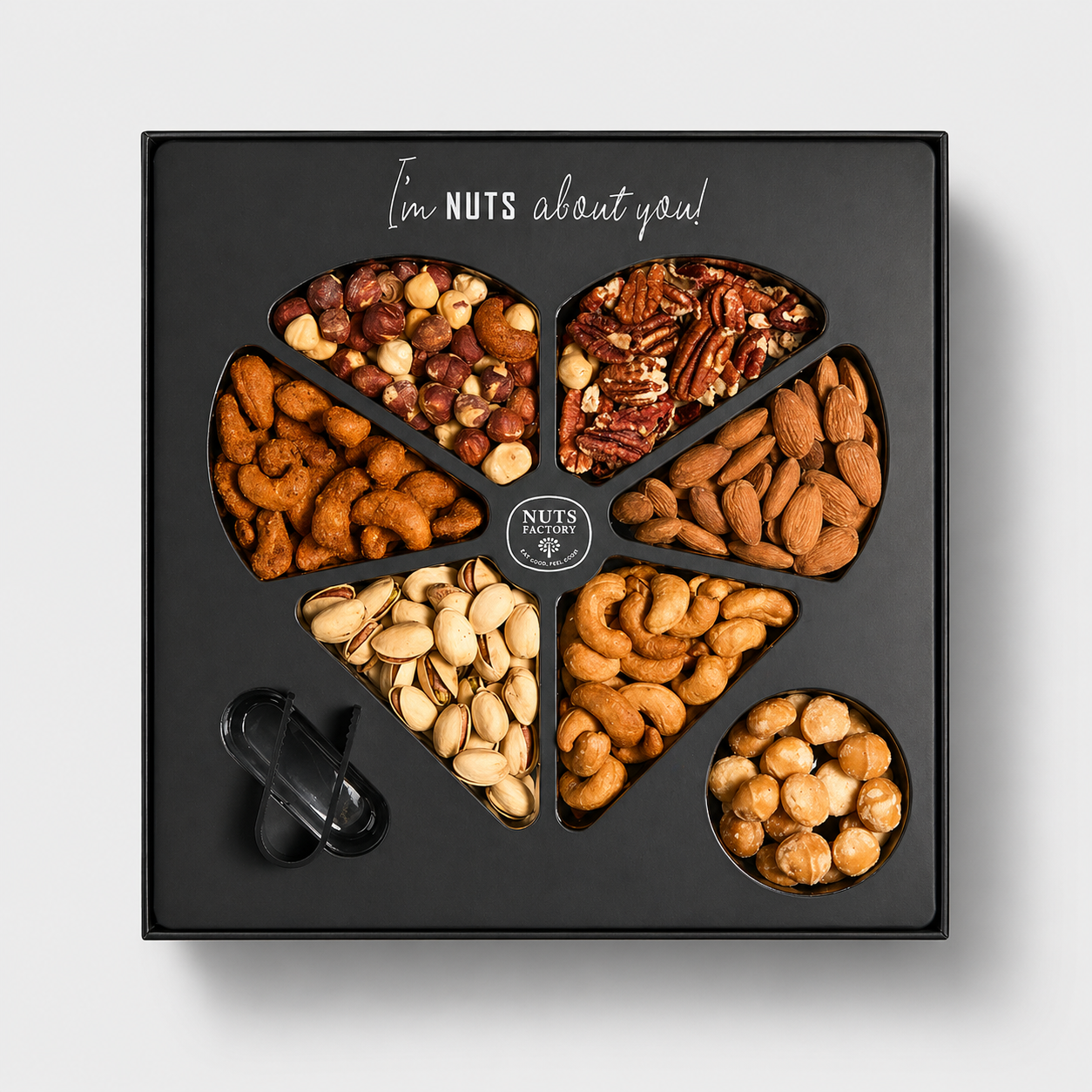 Premium Roasted & Flavored Nuts Heart Gift Tray Black Edition